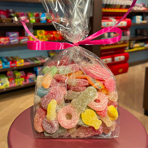 Snoepzak (600 gram) zuur-gesuikerde snoepmix (met gelatine)