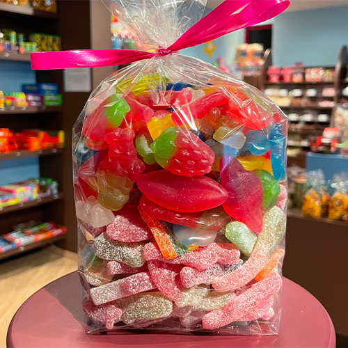 Snoepzak (1 kg) gemengde zoetzure snoepmix zonder gelatine