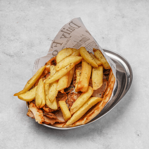 Pitta porc crudité-frite-sauce a l'ail