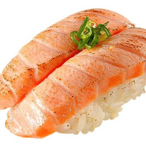 Geflambeerde nigiri zalm