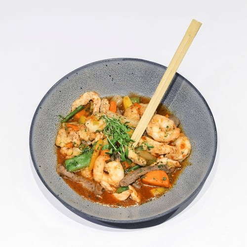 Wok kip & scampi (Halal)