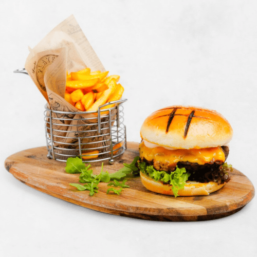 Angus burger met frieten en cheddar