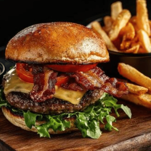 Angus burger met frieten en cheddar