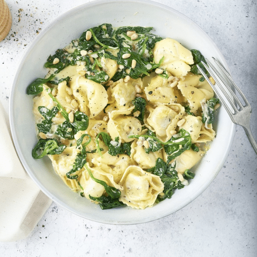 Tortellini met spinazie en room