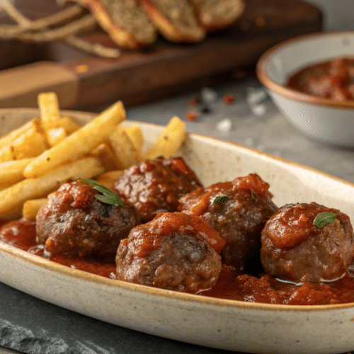Boulettes sauce tomate avec frites
