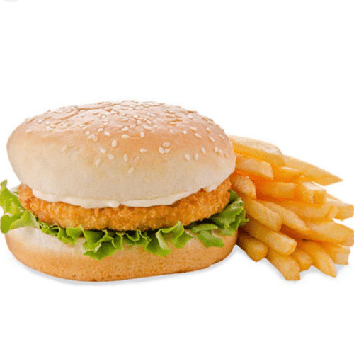 Chicken burger met frietjes