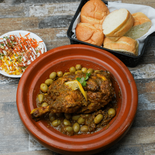 Tajine poulet, olive et frites