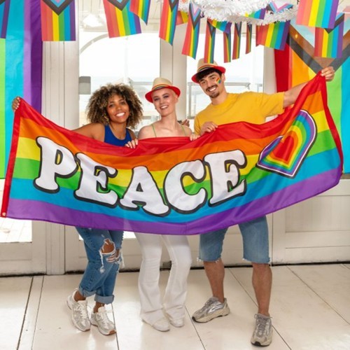 Polyester banner Regenboog 'PEACE' (74 x 220 cm)