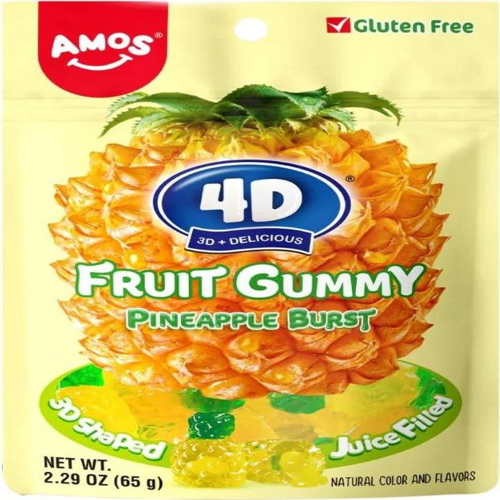 Amos 4d Fruit Gummy Burst Pineapple 65 g