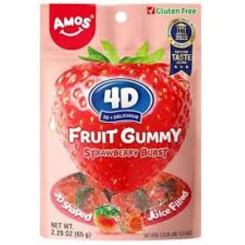 Amos 4d Fruit Gummy Juicy Burst Strawberry 65 g( 1 zakje)