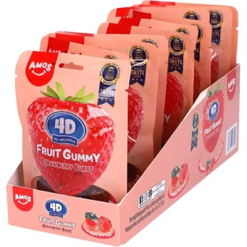 Amos 4d Fruit Gummy Juicy Burst Strawberry  65 g( 1 zakje)
