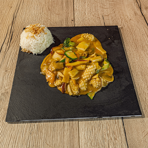 Calamars au curry rouge et son lait de coco