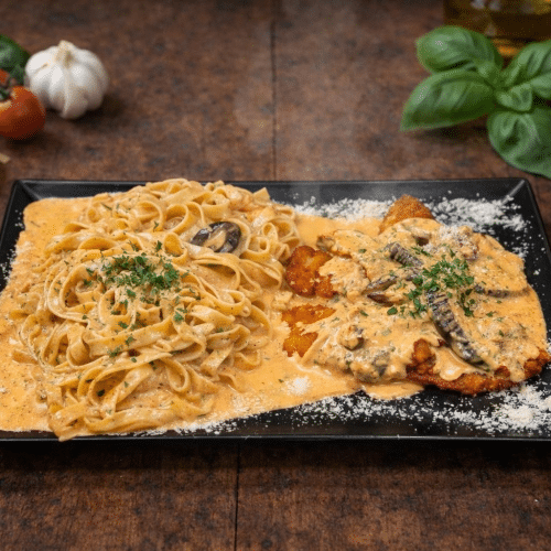 Escalope de poulet crème tomate aubergine