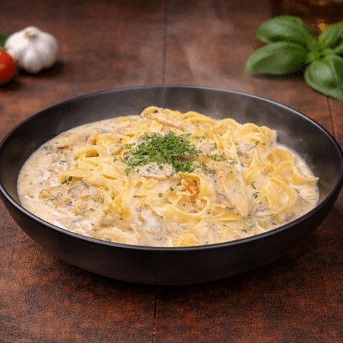 Pâtes crème poulet champignons