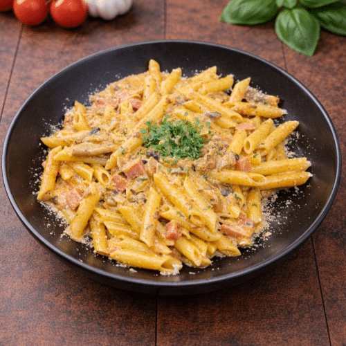 Pâtes crème tomate champignons jambon