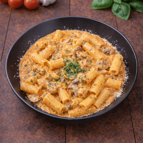 Pâtes crème tomate champignons