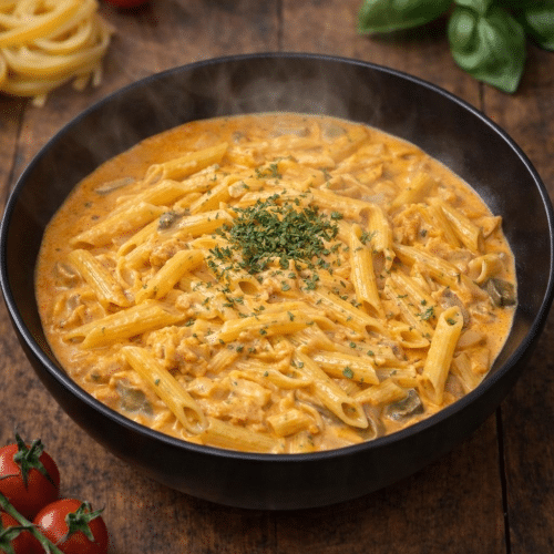 Pâtes crème tomate poulet champignons