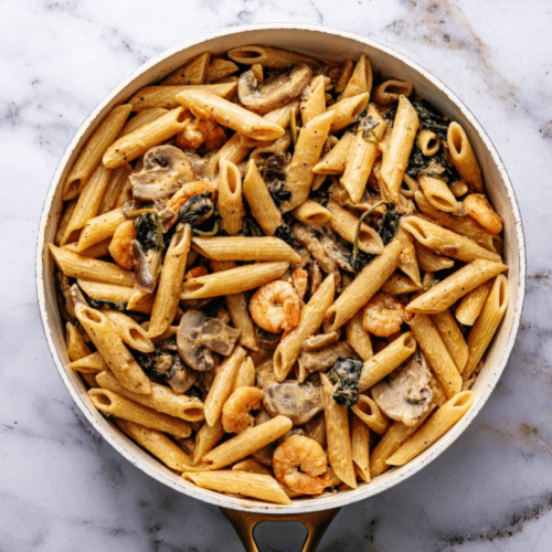 Pâtes scampis champignons