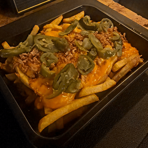 Frite Cheddar & Oignon frit & Jalapeno
