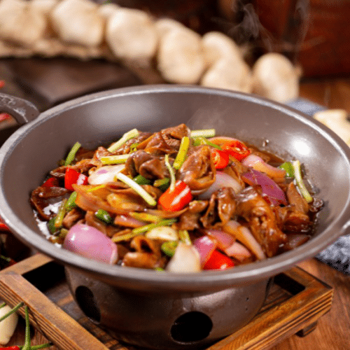 Wok gebakken varkensdarm