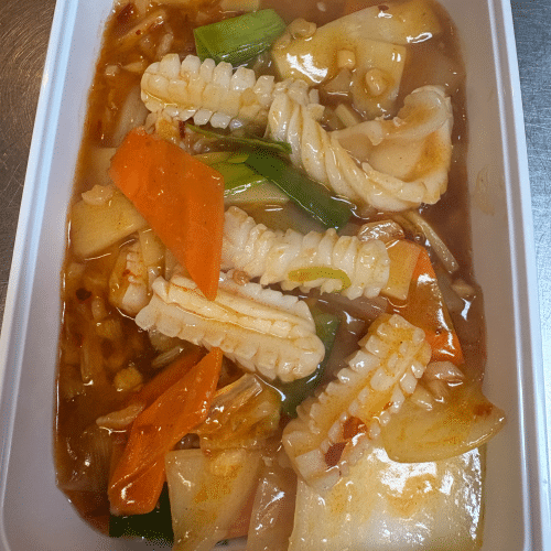 Calamars sauté aux légumes (piquant)