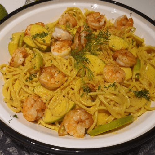 Pasta curry Scampi