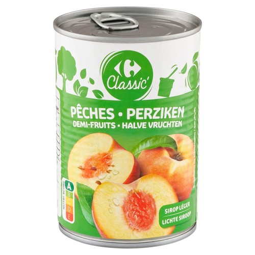 Carrefour Classic'' Pêches Demi-Fruits Sirop Léger 420 g