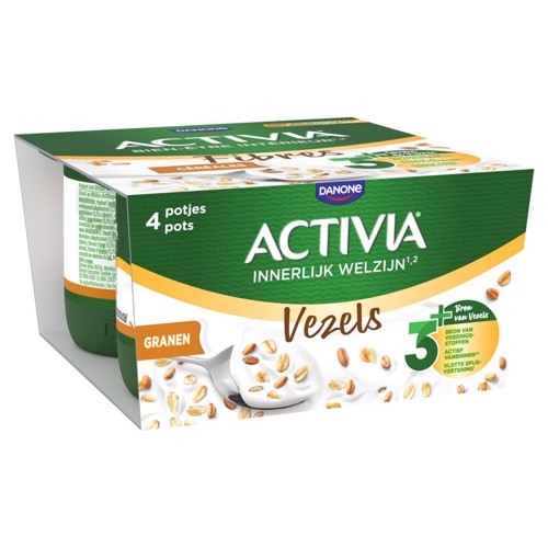 ACTIVIA Yaourt Céréales - Pasteurisé - Probiotiques et fibres - 4x125g