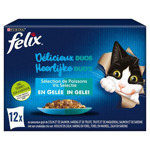 Felix Aliment Chat Délicieux Duos Sélection de Poissons en Gelée 12x85g