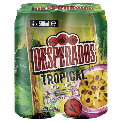 Desperados Tropical Bière Aromatisée à Passion Fruit & Lime Rum Flavoured Bouteilles 4 x 500 ml