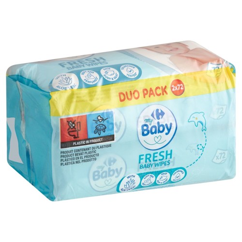 Carrefour Baby Fresh Lingettes à l''Aloe Vera Duo Pack 2 x 72 Pièces