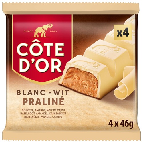 Côte d''Or Barres Chocolat Blanc Praliné  184g