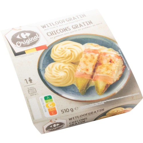Carrefour Original Brasserie Chicons Gratin au Jambon avec Purée 510 g