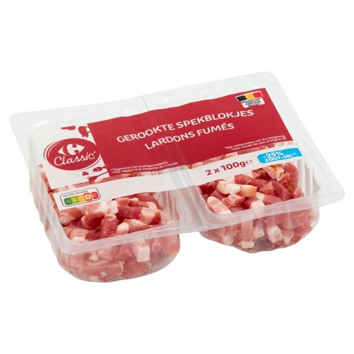 Carrefour Classic'' Lardons Fumés - 25% Sel 2 x 100 g