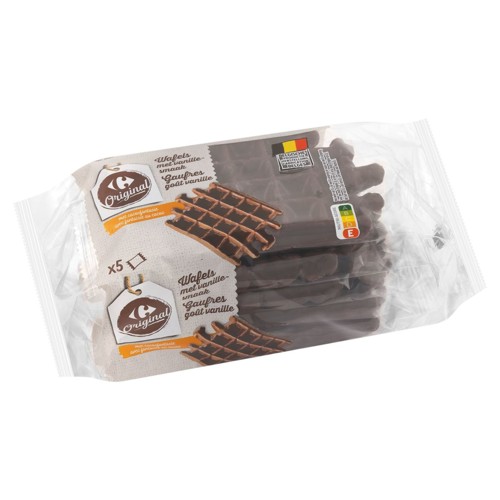 Carrefour Original Gaufres Goût Vanille avec Fantaisie Cacao 5 x 75 g
