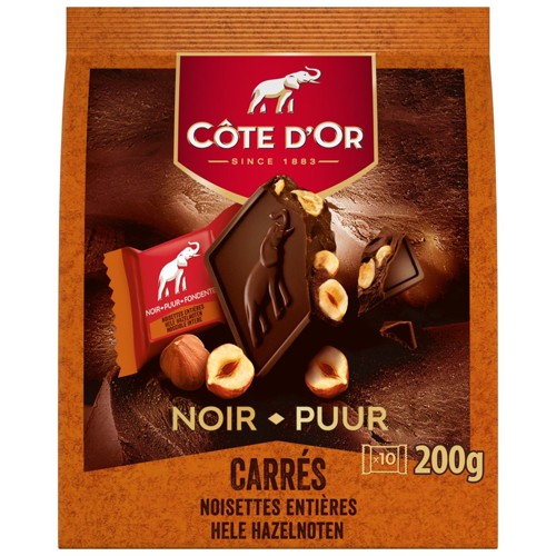 Côte d''Or Carrés Pralines Chocolat Noir Noisettes Entières 200g