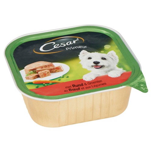 Aliment Chien Cesar Primeur Barquette au Buf et aux Légumes 300 g