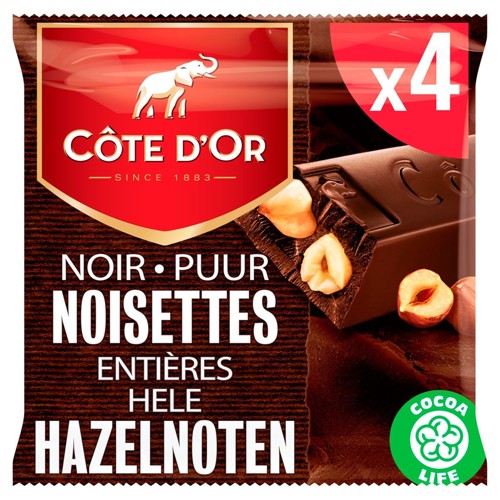 Côte d''Or Barres De Chocolat Noir Aux Noisettes Entières 4-Pack