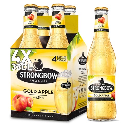 Strongbow Bière cidre Gold apple 4.5% ALC 4x33cl Bouteille
