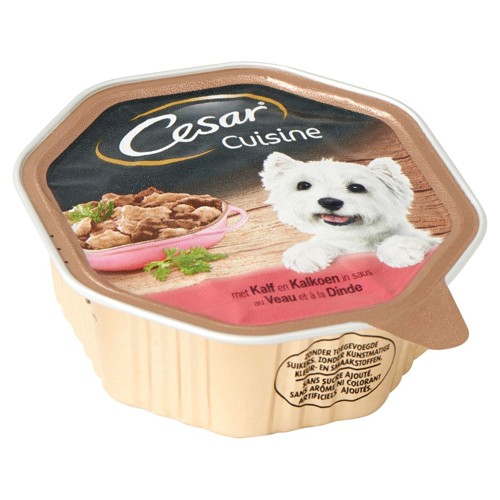 Aliment Chien Cesar Cuisine Barquette au Veau et à la Dinde 150 g