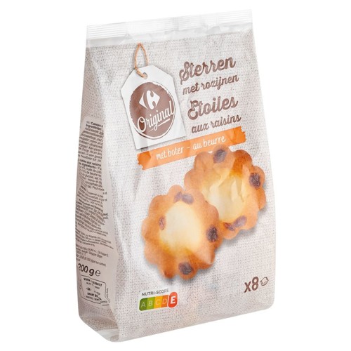 Carrefour Original Etoiles aux Raisins au Beurre 8 Pièces 200 g