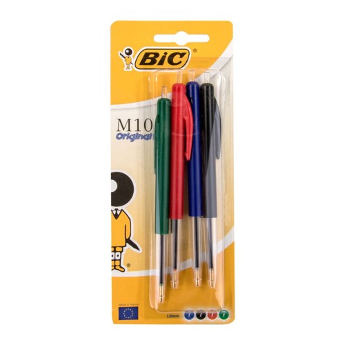 Bic 4 Stylos à  bille M10 Noir/Bleu/Vert/Rouge
