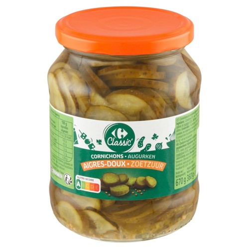 Carrefour Classic'' Cornichons Aigres-Doux 670 g