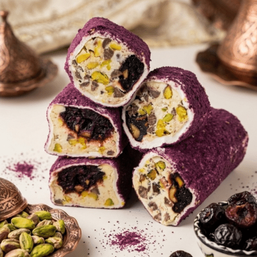 met bramenpoeder, hazelnootcrème en amandelen 100 gr boguetlen