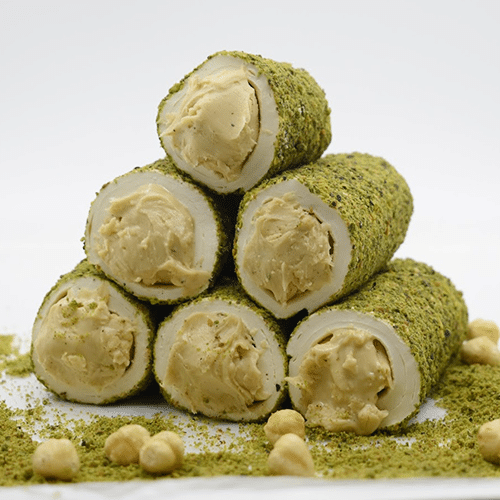 11 hazelnootcrème en amandelen,metpistachenoten erop