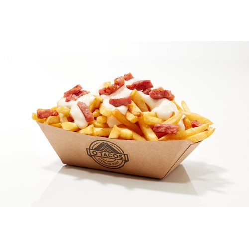 Frites sauce fromagère avec lardons