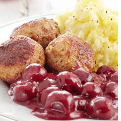 Balletjes krieken en puree