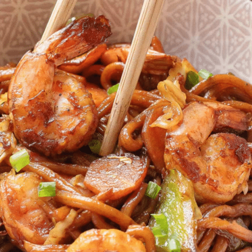 Chapagetti noodles met scampi