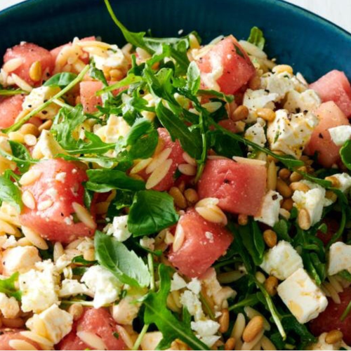 Griekse pasta met fetakaas en watermeloen