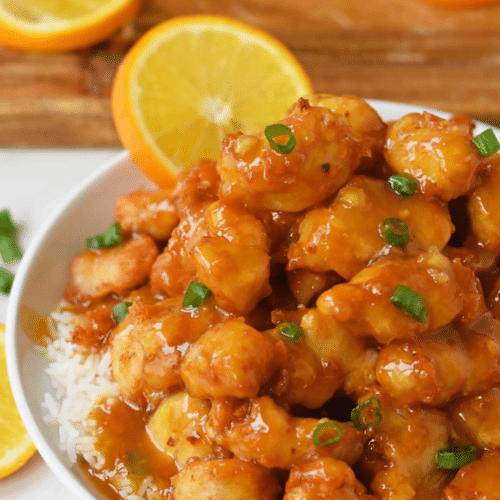 Kippenreepjes in sinaasappelsaus